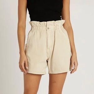 DISSH High-Waist Paperbag Shorts in Beige